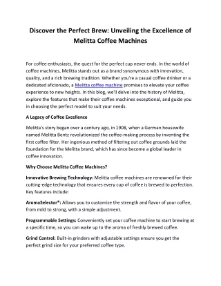 Unveiling the Excellence of Melitta Coffee Machines