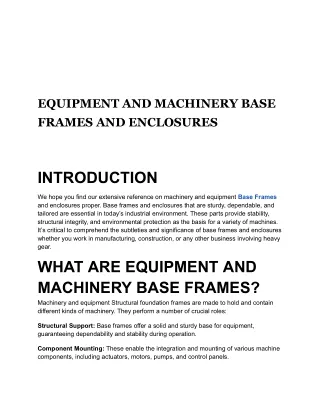 EQUIPMENT AND MACHINERY BASE FRAMES AND ENCLOSURES