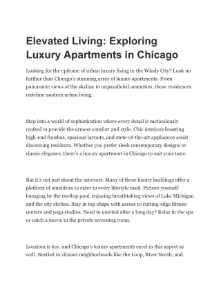 Elevated Living: Exploring Luxury Apartments in Chicago
