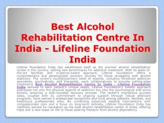 Best Alcohol Addiction Treatment In India - Lifeline Foundation India