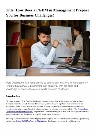 How Does a PGDM in Management Prepare You for Business Challenges
