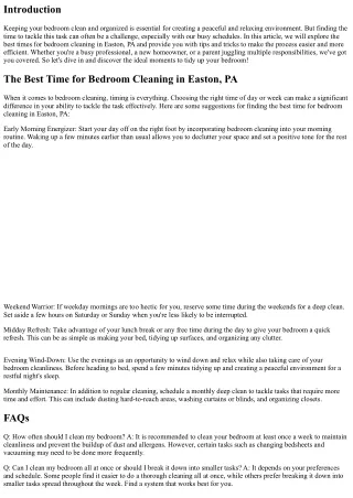 The Best Time for Bedroom Cleaning in Easton, PA: Finding the Ideal Moments to T