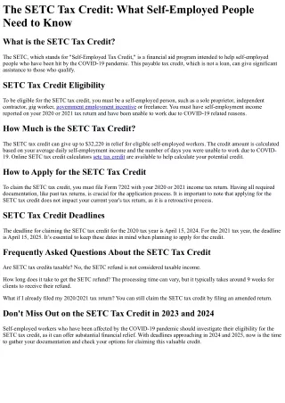What is the SETC Tax Credit?