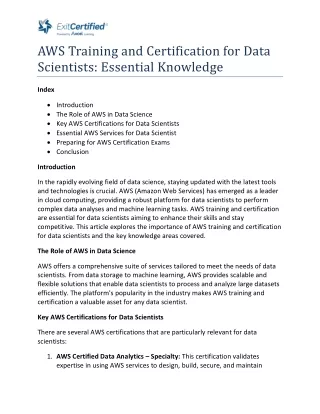 AWS Training and Certification for Data Scientists Essential Knowledge