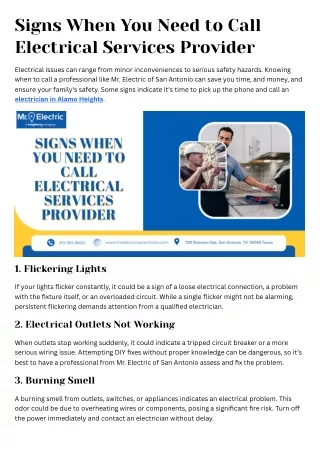 Signs When You Need to Call Electrical Services Provider