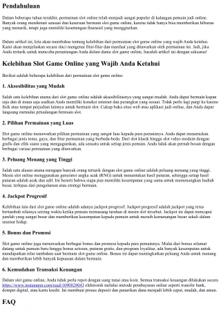 Kelebihan Slot Game Online yang Wajib Anda Ketahui