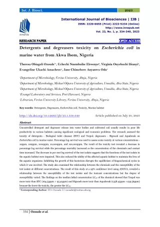 Detergents and degreasers toxicity on Escherichia coli in marine water