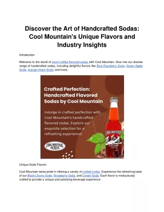 Discover the Art of Handcrafted Sodas_ Cool Mountain's Unique Flavors and Industry Insights