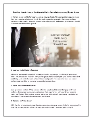 Zeeshan Hayat - Innovative Growth Hacks Every Entrepreneur Should Know