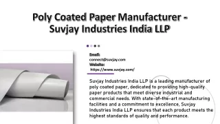 Poly Coated Paper Manufacturer - Suvjay Industries India LLP