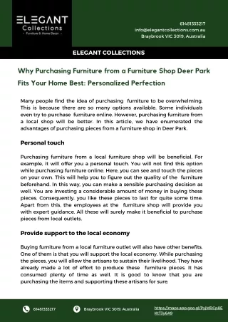 Why Purchasing Furniture from a Furniture Shop Deer Park Fits Your Home Best Personalized Perfection