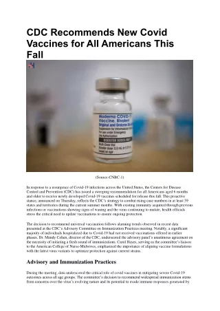 CDC Recommends New Covid Vaccines for All Americans This Fall