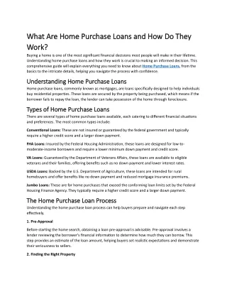 What Are Home Purchase Loans and How Do They Work?