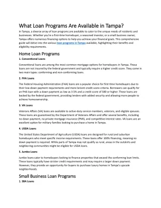 What Loan Programs Are Available in Tampa?