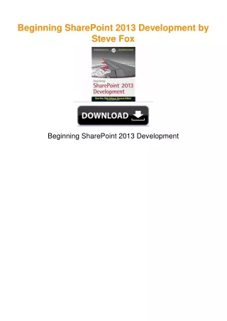 Beginning SharePoint 2013 Development by Steve Fox