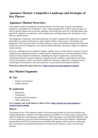 Aptamers Market: Integration with Digital Health for Real-Time Monitoring