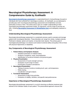Neurological Physiotherapy Assessment_ A Comprehensive Guide by XcelHealth