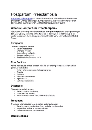 Postpartum Preeclampsia : Signs & Symptoms