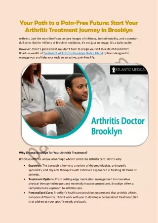Your Path to a PainFree Futurer, Start Your Arthritis Treatment Journey in Brooklyn