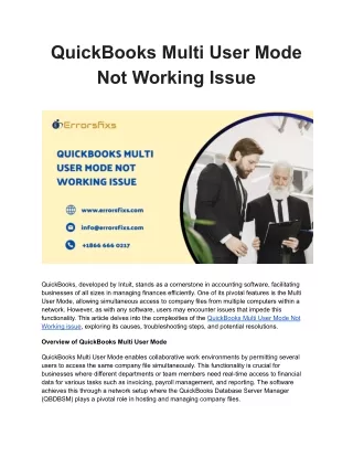 QuickBooks Multi User Mode Not Working Issue