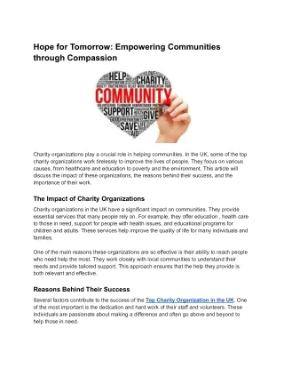 Hope for Tomorrow_ Empowering Communities through Compassion