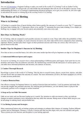 Insider Tips for Beginner's Success in 1x2 Betting