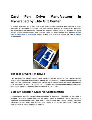 Card Pen Drive Manufacturer in Hyderabad by Elite Gift Center