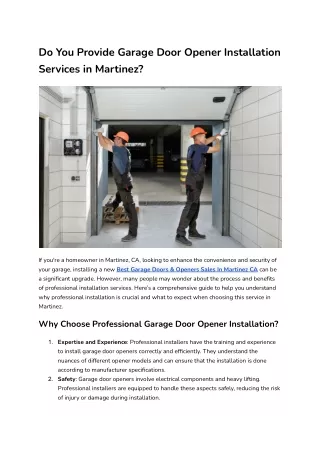 Do You Provide Garage Door Opener Installation Services in Martinez