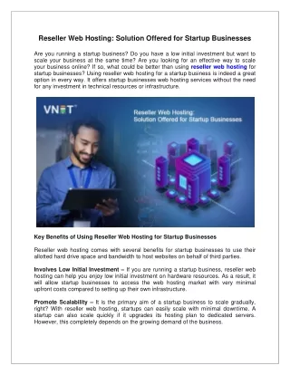 Reseller Web Hosting Solution Offered for Startup Businesses