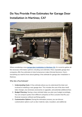 Do You Provide Free Estimates for Garage Door Installation in Martinez, CA