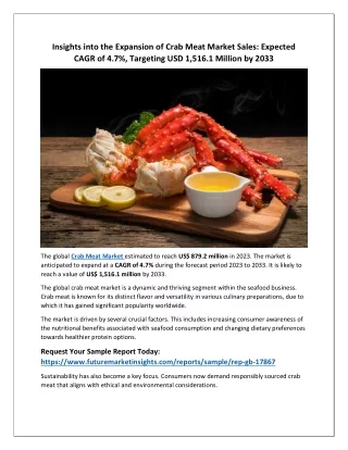 A Decade of Growth: Forecasting the Future of Crab Meat to 2033
