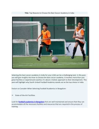 Top Reasons to Choose the Best Soccer Academy in India