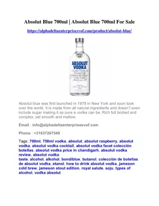 Absolut Blue 700ml  For Sale