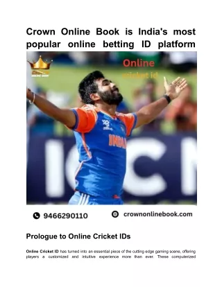 Crown Online Book is India's most popular online betting ID platform.