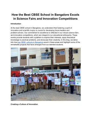 How the Best CBSE School in Bangalore Excels in Science Fairs