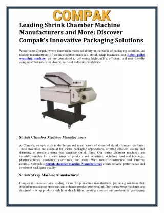 Leading Innovations in Shrink Chamber and Robot Pallet Wrapping Machines