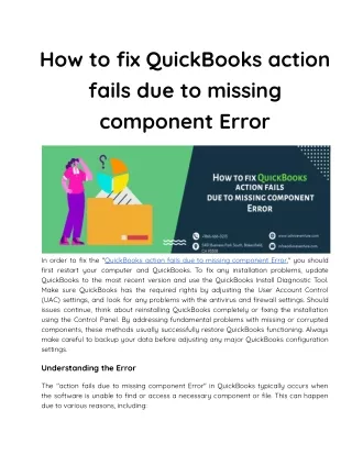 How to fix QuickBooks action fails due to missing component Error