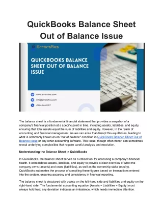 QuickBooks Balance Sheet Out of Balance Issue