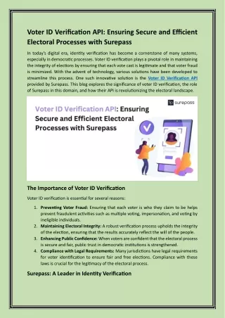 Voter ID Verification API Ensuring Secure and Efficient Electoral Processes