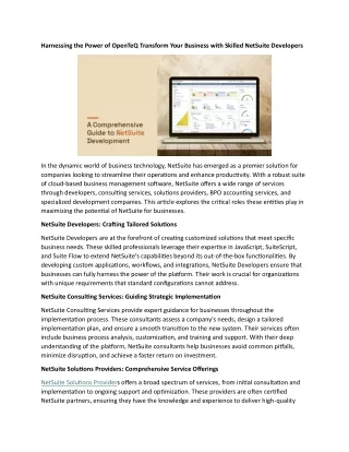 Harnessing the Power of OpenTeQ Transform Your Business with Skilled NetSuite Developers