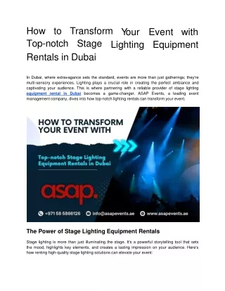 How to Transform Your Event with Top-notch Stage Lighting Equipment Rentals in Dubai