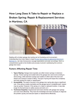 How Long Does It Take to Repair or Replace a Broken Spring_ Repair & Replacement Services in Martinez, CA