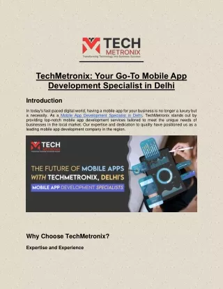 TechMetronix: Your Go-To Mobile App Development Specialist in Delhi