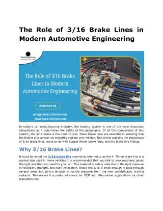 The Role of 3/16 Brake Lines in Modern Automotive Engineering