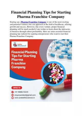 Financial Planning Tips for Starting Pharma Franchise Company