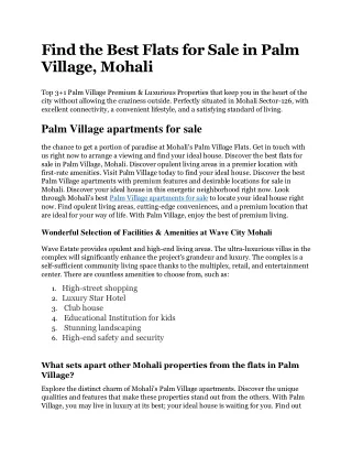 Find the Best Flats for Sale in Palm Village