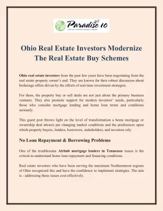 Ohio Real Estate Investors Modernize The Real Estate Buy Schemes