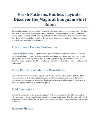 Fresh Patterns Endless Layouts Discover the Magic at Gangnam Shirt Room