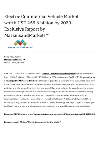 Electric Commercial Vehicle Market worth USD 255.6 billion by 2030 - Exclusive Report by MarketsandMarkets™