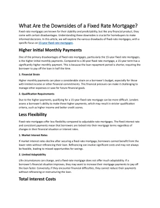 What Are the Downsides of a Fixed Rate Mortgage?